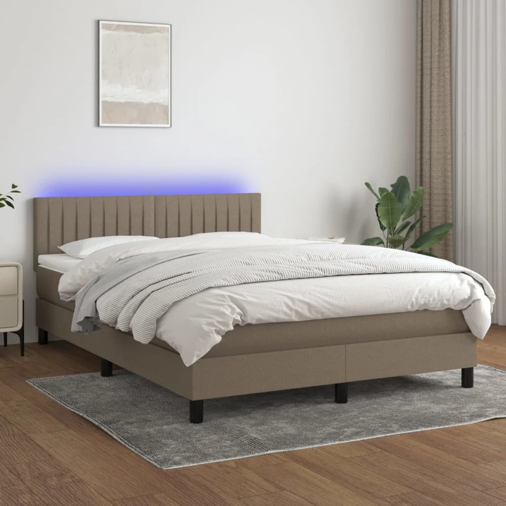 Lova su spyruoklėmis/čiužiniu/LED, taupe, 140x190 cm, audinys