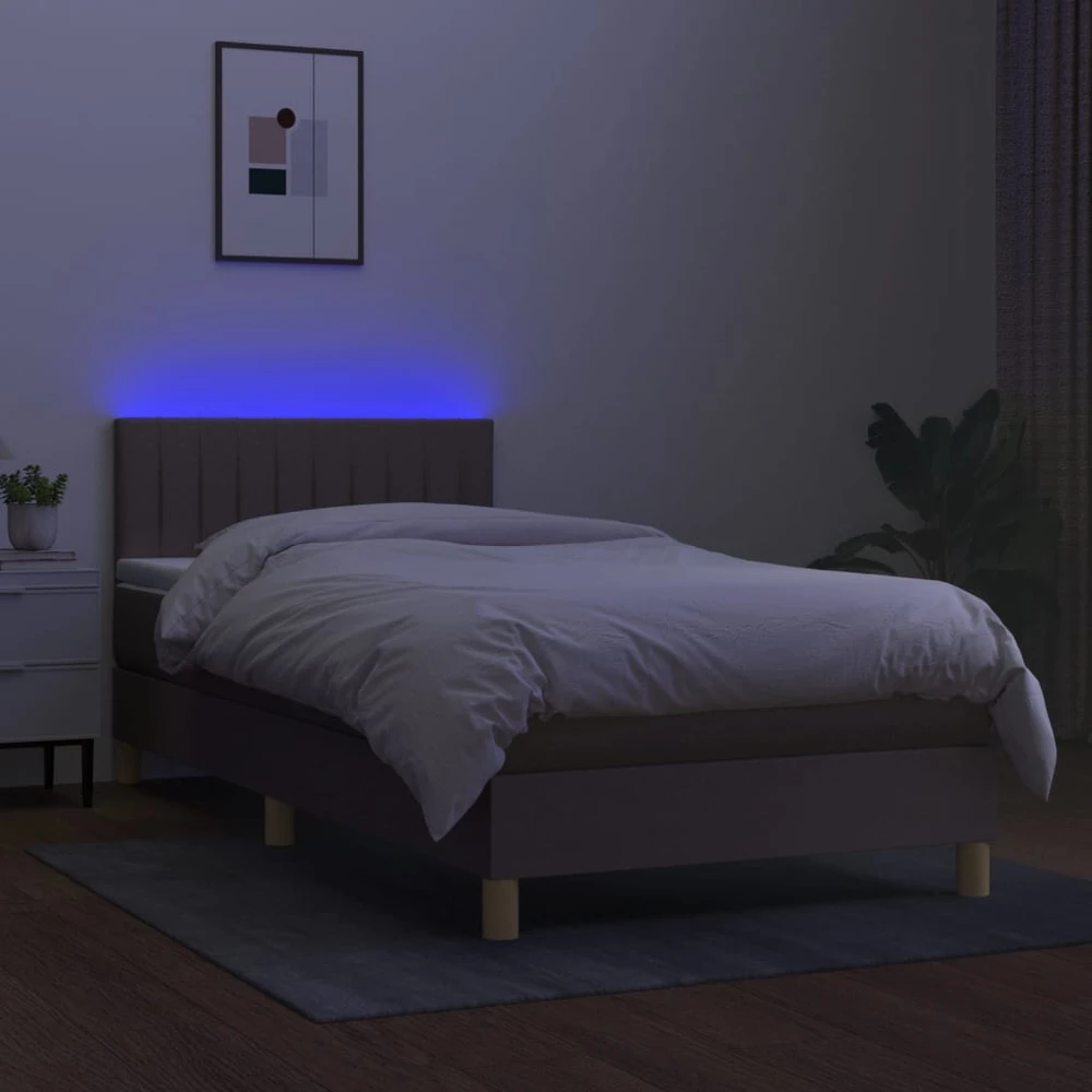 Lova su spyruoklėmis/čiužiniu/LED, taupe, 90x200 cm, audinys