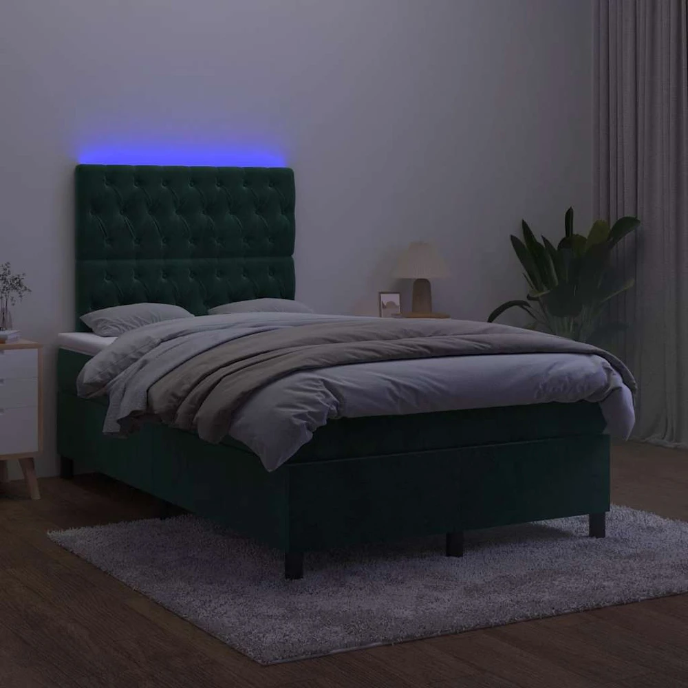 Lova su spyruoklėmis/čiužiniu/LED, žalia, 120x200cm, aksomas