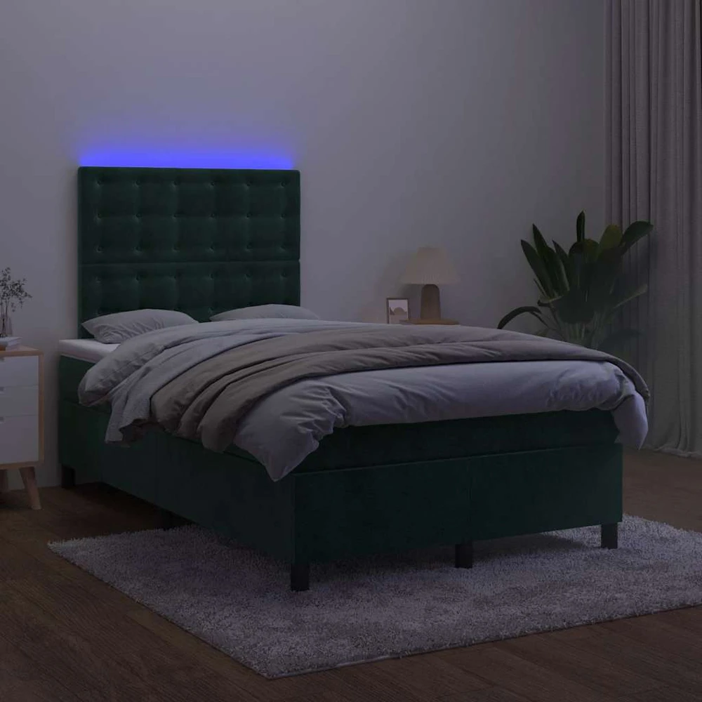 Lova su spyruoklėmis/čiužiniu/LED, žalia, 120x200cm, aksomas