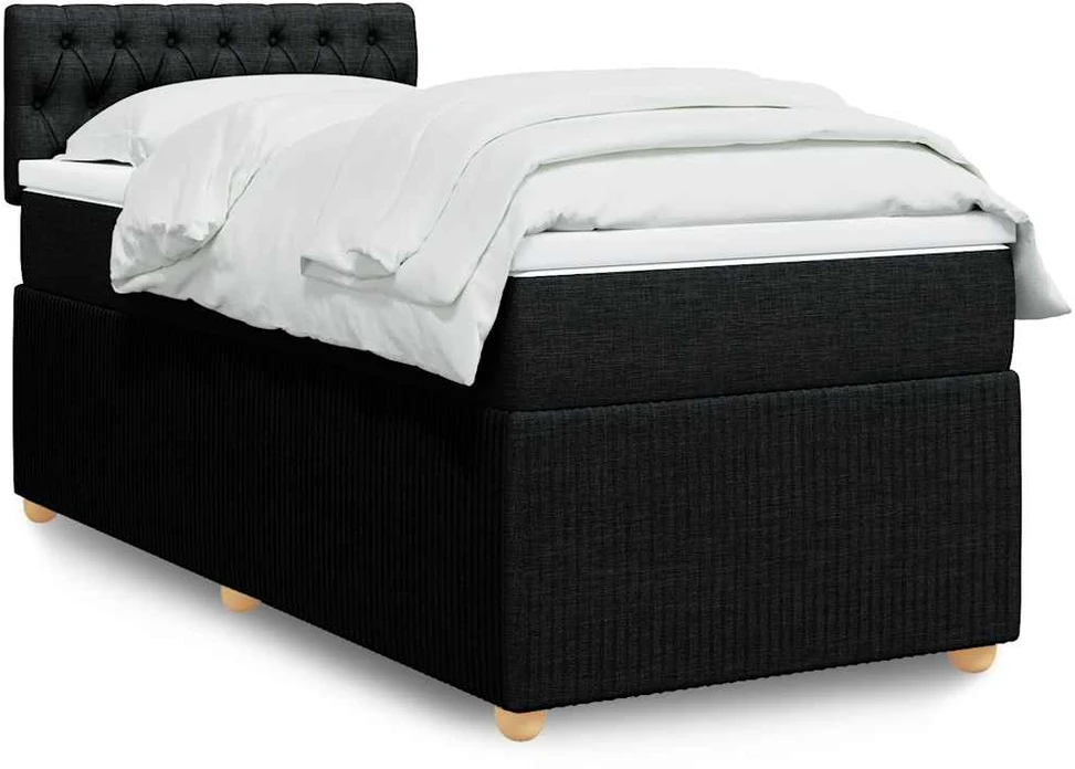 Lova su spyruoklėmis ir čiužiniu, juoda, 90x190 cm, audinys