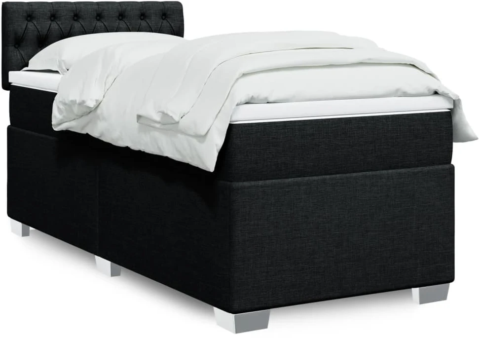 Lova su spyruoklėmis ir čiužiniu, juoda, 80x200cm, audinys