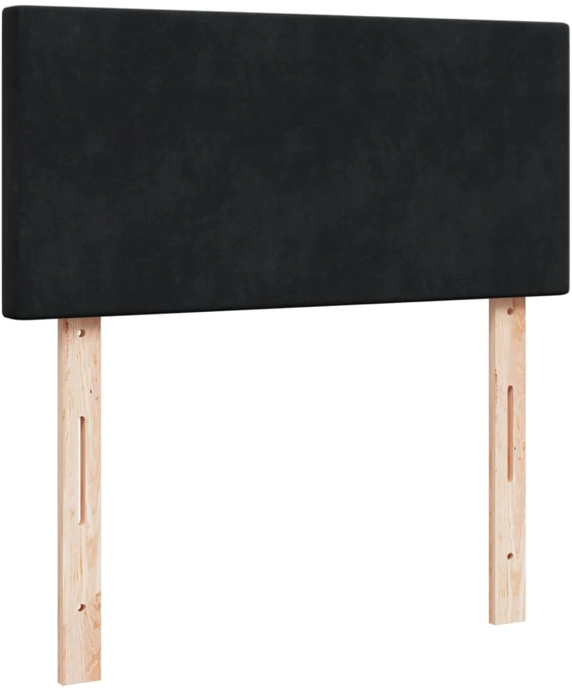 Lova su spyruoklėmis ir čiužiniu, juoda, 100x200 cm, aksomas