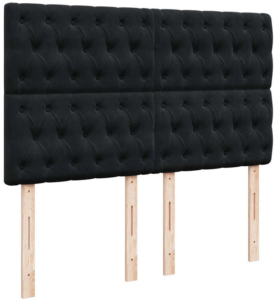 Lova su spyruoklėmis ir čiužiniu, juoda, 140x190 cm, aksomas