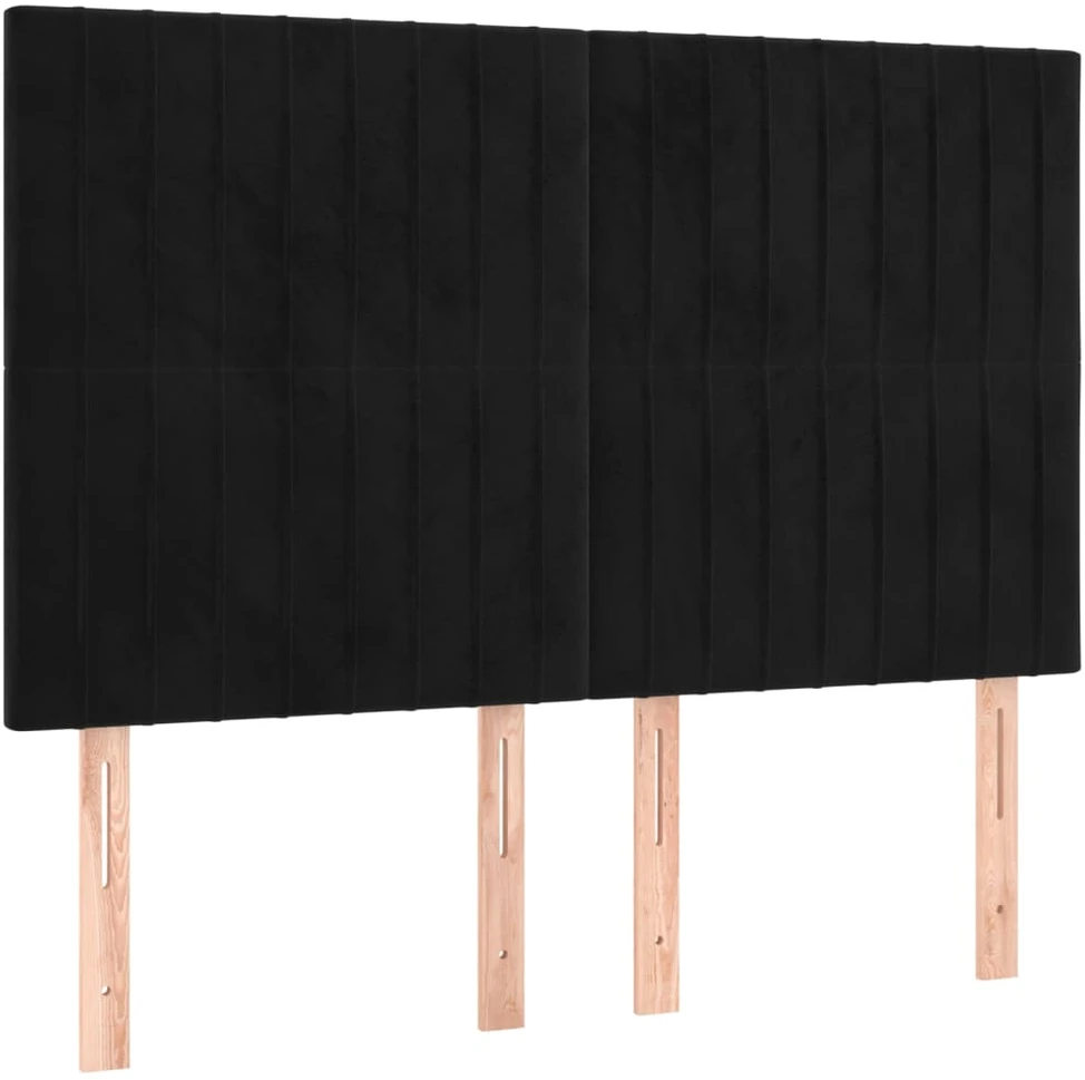 Lova su spyruoklėmis ir čiužiniu, juoda, 140x200 cm, aksomas
