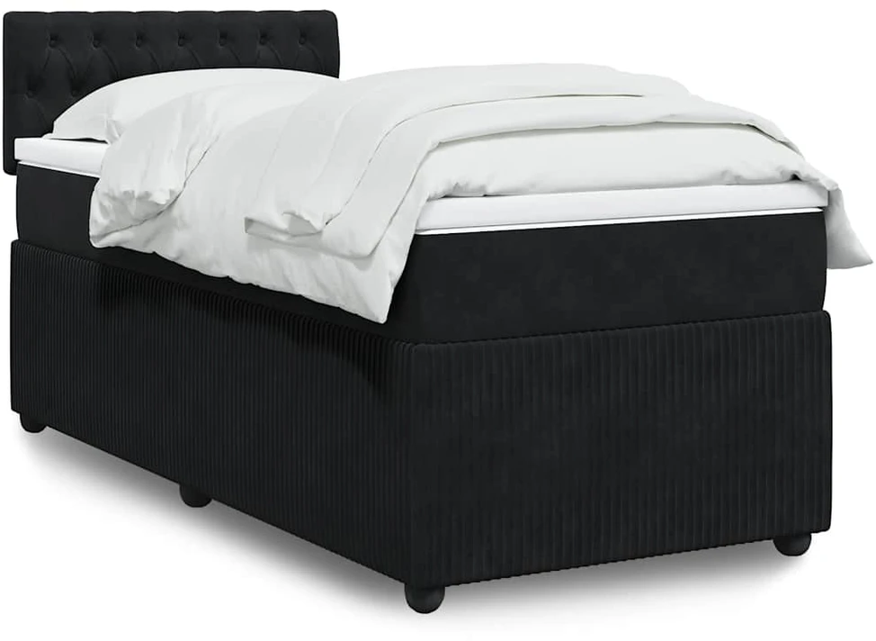 Lova su spyruoklėmis ir čiužiniu, juoda, 100x200 cm, aksomas