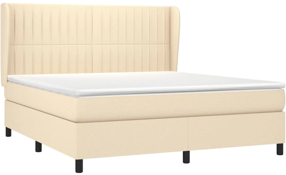 Lova su spyruoklėmis ir čiužiniu, kreminė, 160x200 cm, audinys