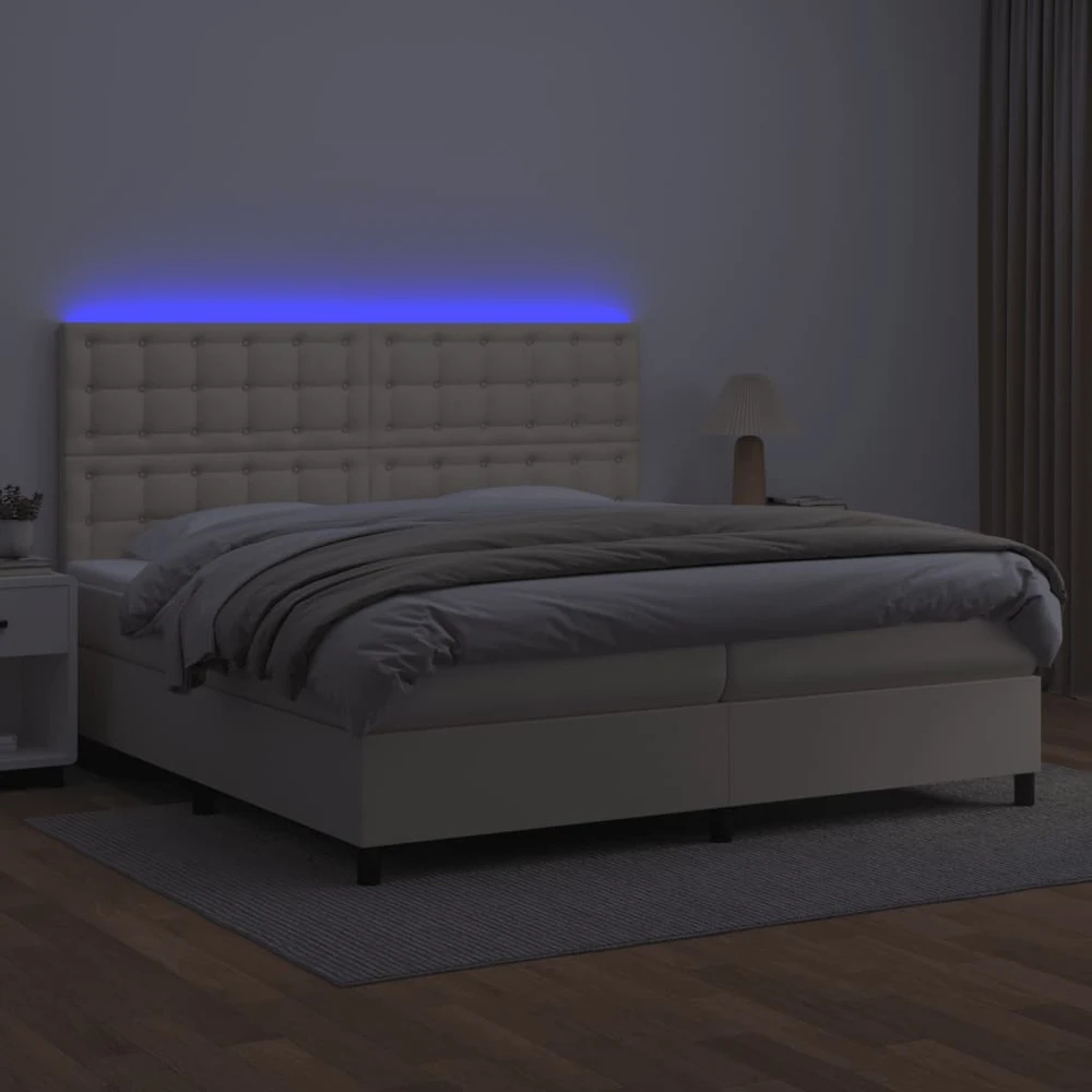 Lova su spyruoklėmis ir čiužiniu/LED, kreminė, 200x200 cm