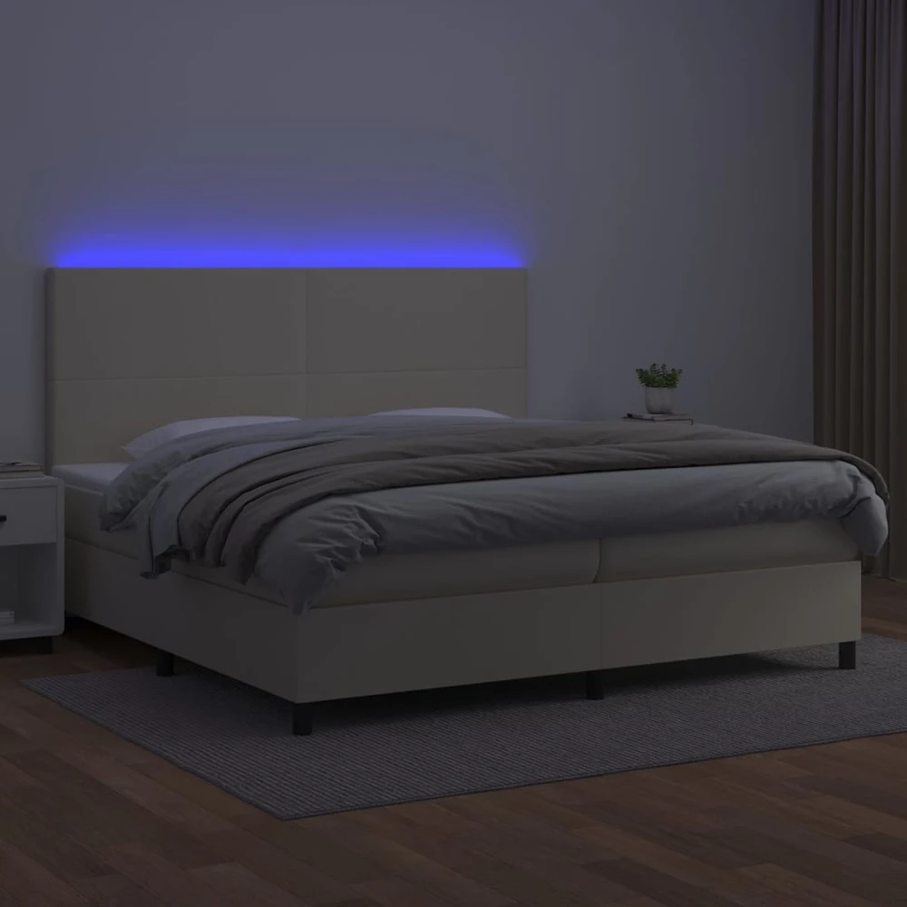 Lova su spyruoklėmis ir čiužiniu/LED, kreminė, 200x200 cm