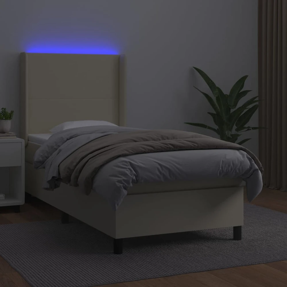 Lova su spyruoklėmis ir čiužiniu/LED, kreminė, 90x200 cm