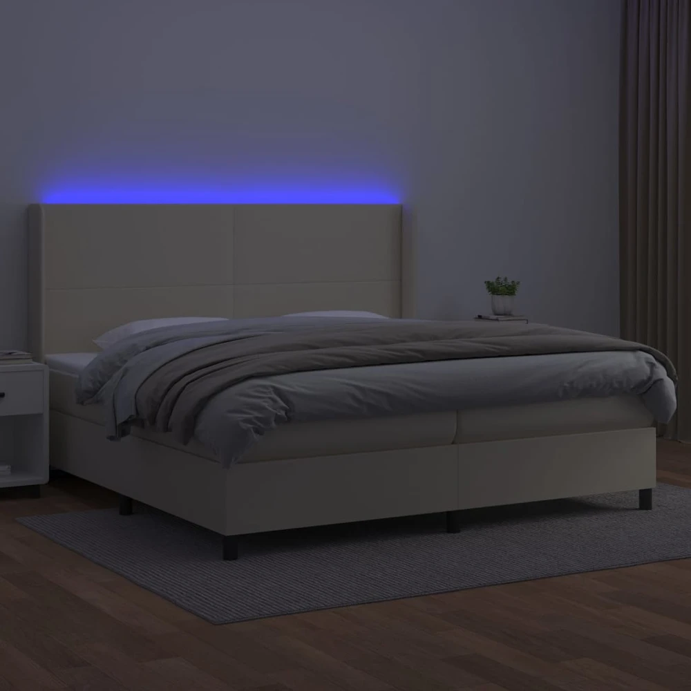 Lova su spyruoklėmis ir čiužiniu/LED, kreminė, 200x200 cm