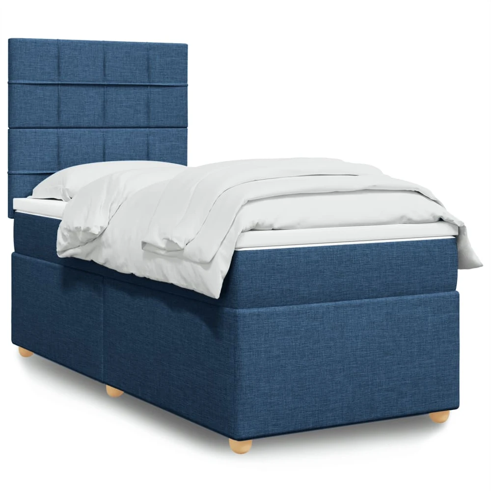 Lova su spyruoklėmis ir čiužiniu, mėlyna, 100x200cm, audinys