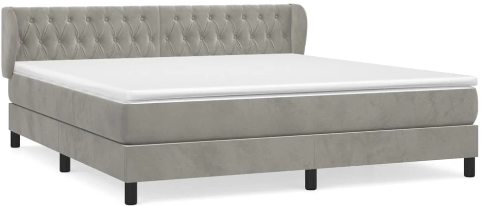 Lova su spyruoklėmis ir čiužiniu, pilka, 180x200 cm, aksomas