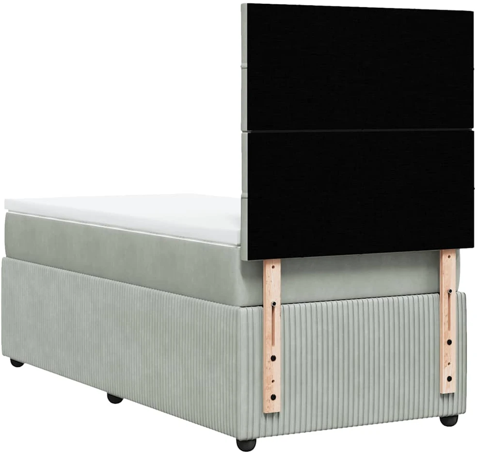 Lova su spyruoklėmis ir čiužiniu, pilka, 80x200cm, aksomas