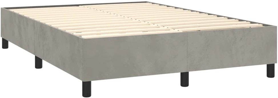 Lova su spyruoklėmis ir čiužiniu, pilka, 140x190 cm, aksomas