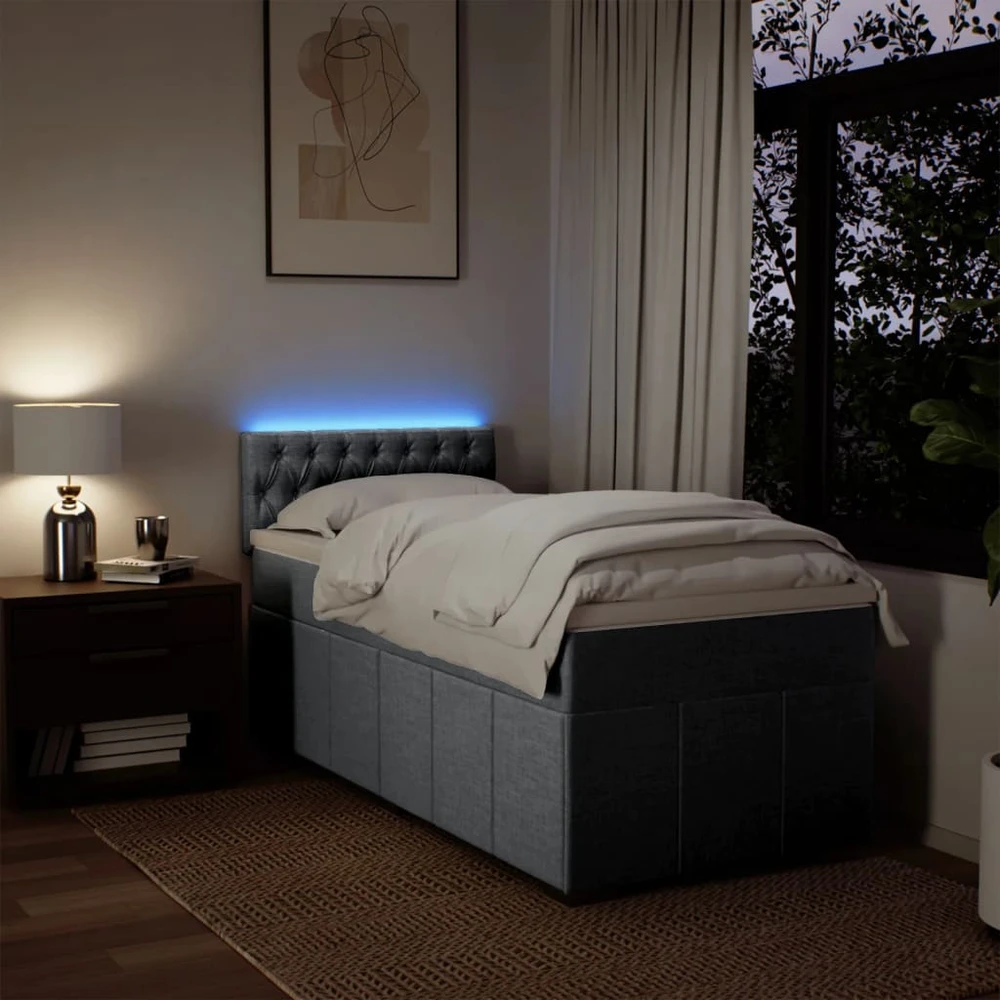 Lova su spyruoklėmis ir čiužiniu, pilka, 90x200 cm, audinys