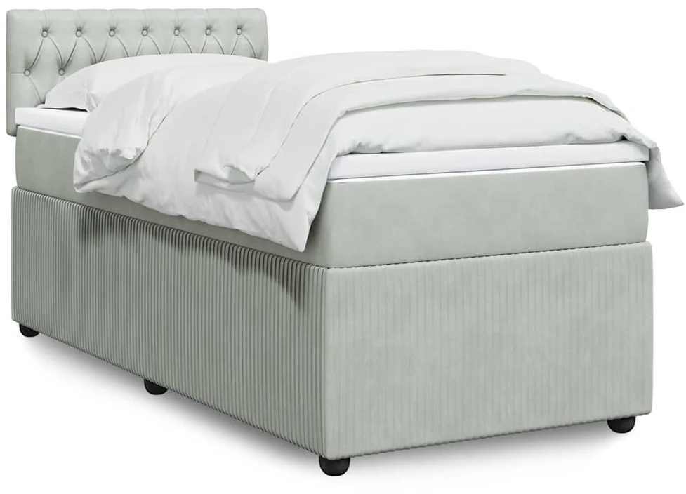 Lova su spyruoklėmis ir čiužiniu, pilka, 80x200cm, aksomas