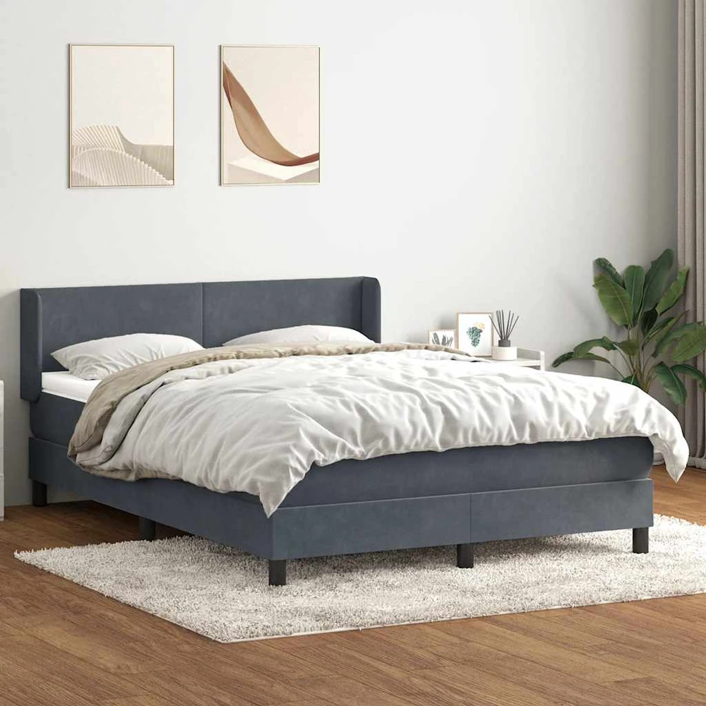 Lova su spyruoklėmis ir čiužiniu, pilka, 160x210 cm, aksomas