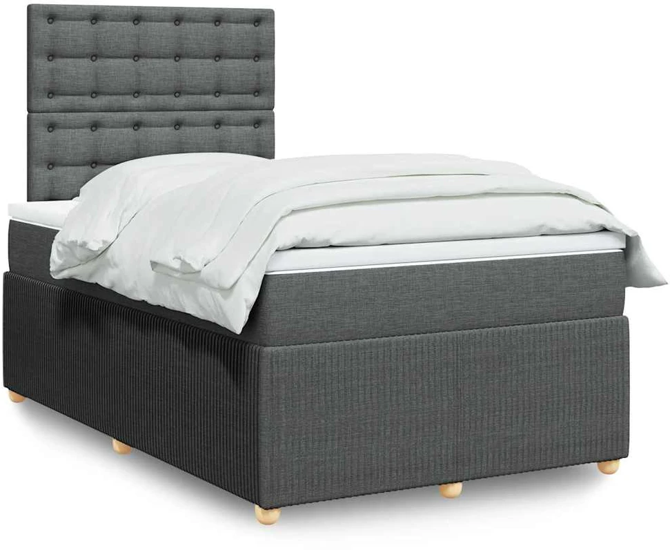 Lova su spyruoklėmis ir čiužiniu, pilka, 120x190cm, audinys