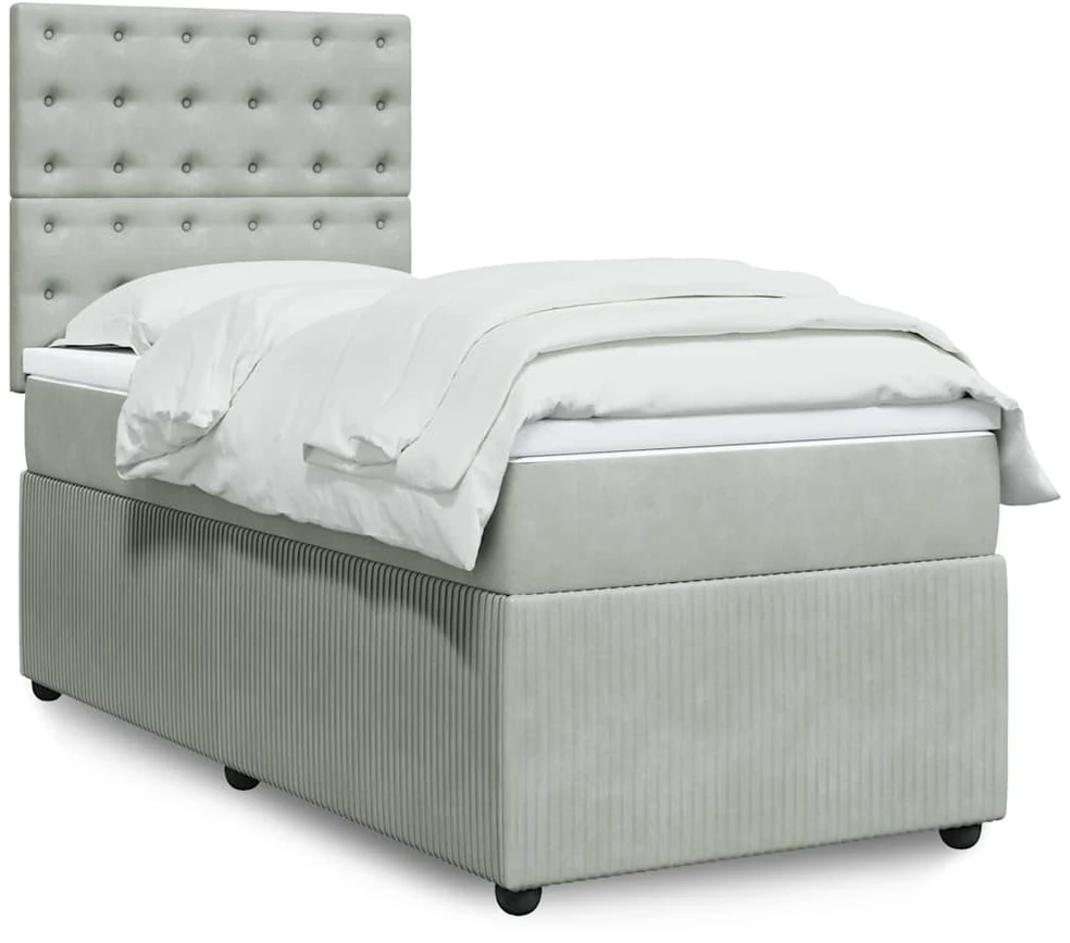 Lova su spyruoklėmis ir čiužiniu, pilka, 90x190 cm, aksomas