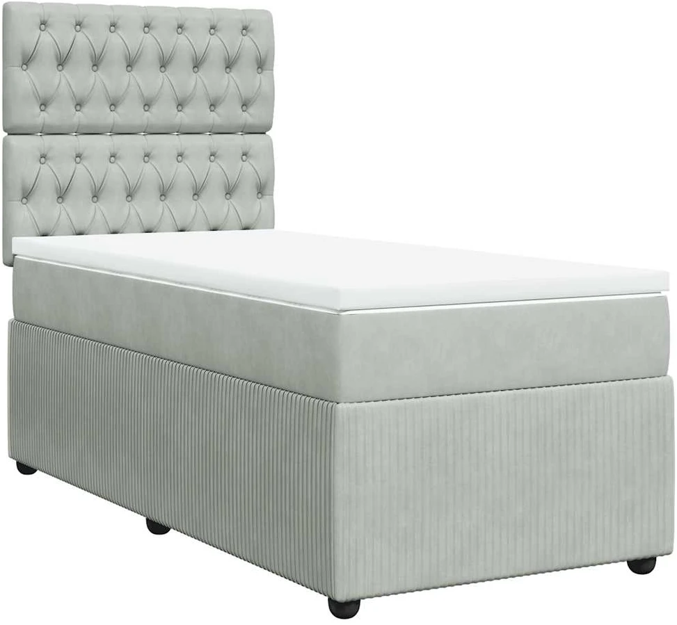 Lova su spyruoklėmis ir čiužiniu, pilka, 90x190 cm, aksomas