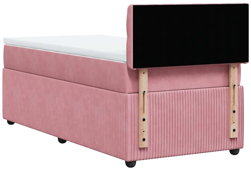 Lova su spyruoklėmis ir čiužiniu, rožinė, 90x190 cm, aksomas