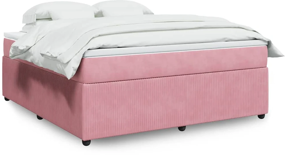 Lova su spyruoklėmis ir čiužiniu, rožinė, 180x200 cm, aksomas