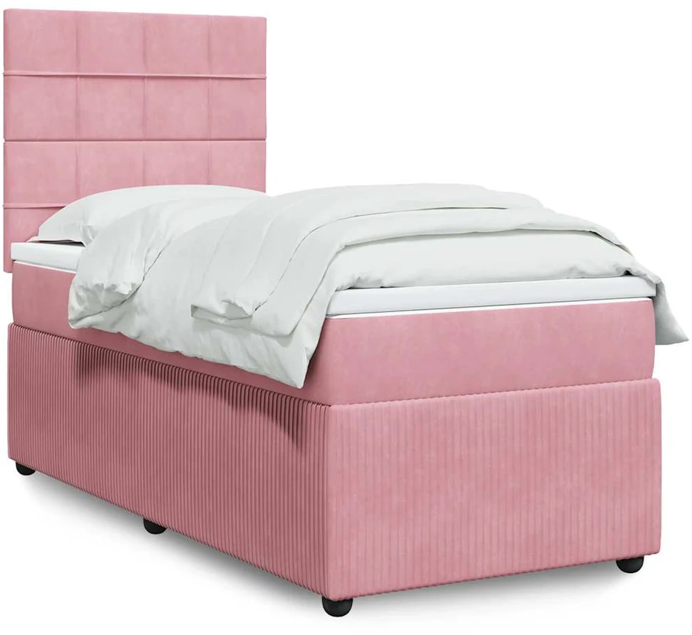 Lova su spyruoklėmis ir čiužiniu, rožinė, 90x200 cm, aksomas