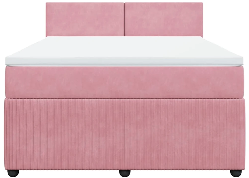 Lova su spyruoklėmis ir čiužiniu, rožinė, 140x200 cm, aksomas