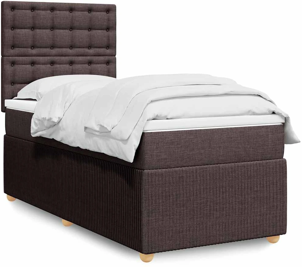 Lova su spyruoklėmis ir čiužiniu, ruda, 100x200cm, audinys