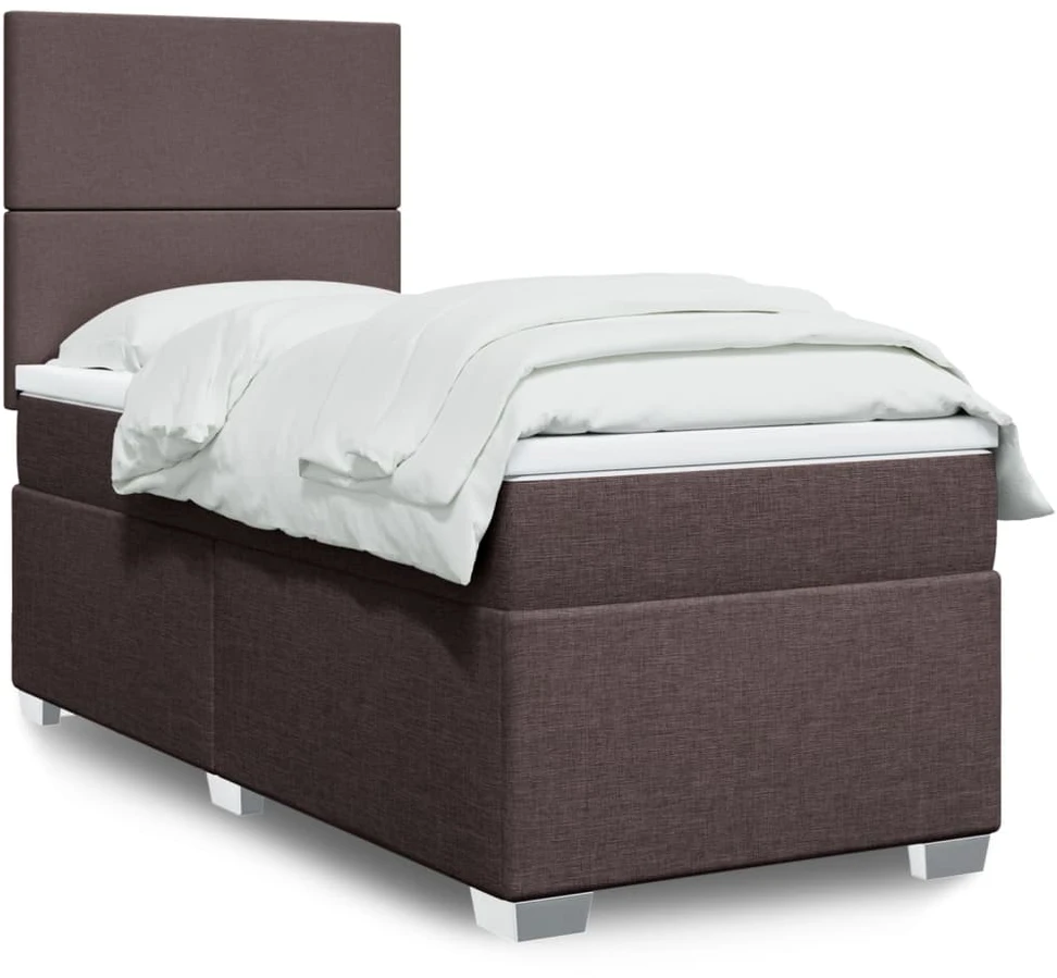 Lova su spyruoklėmis ir čiužiniu, ruda, 100x200cm, audinys