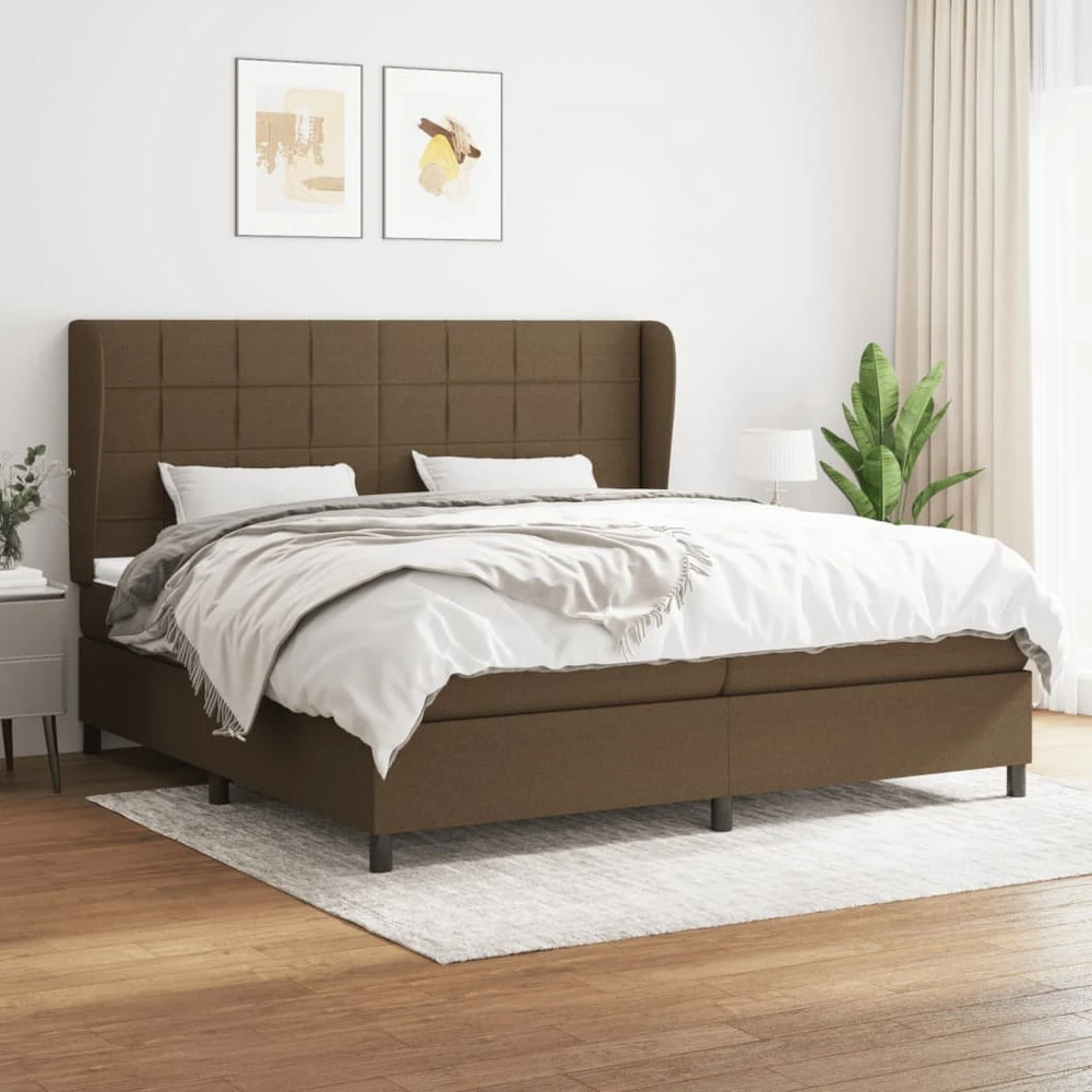 Lova su spyruoklėmis ir čiužiniu, ruda, 200x200 cm, audinys