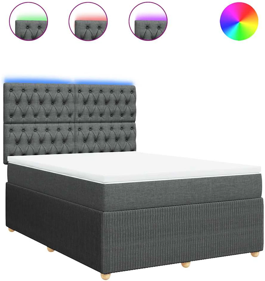 Lova su spyruoklėmis ir čiužiniu, tamsiai pilka, 140x200 cm