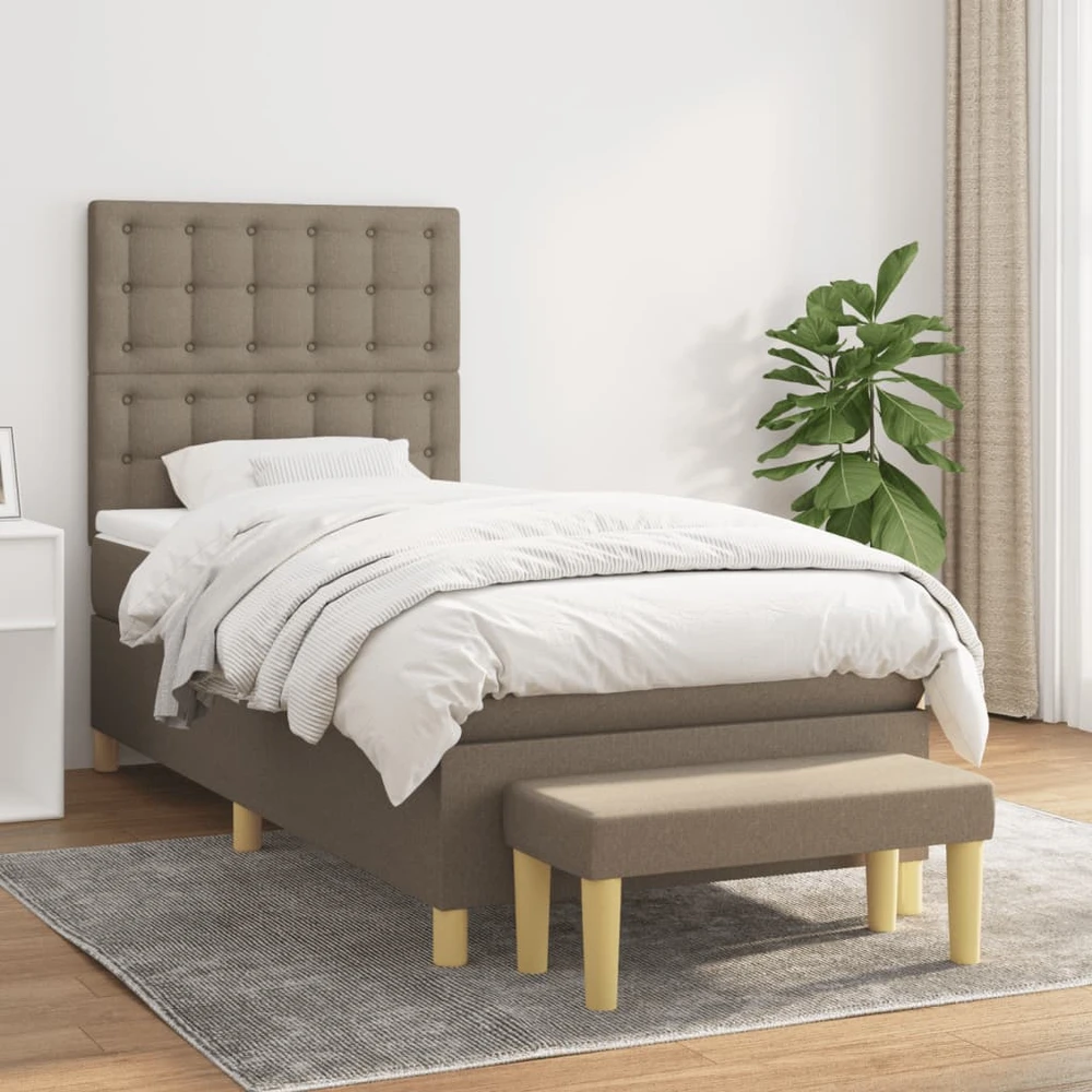 Lova su spyruoklėmis ir čiužiniu, taupe, 80x200 cm, audinys