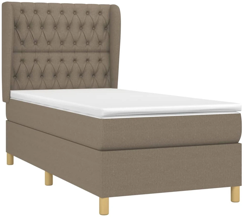Lova su spyruoklėmis ir čiužiniu, taupe, 90x200 cm, audinys
