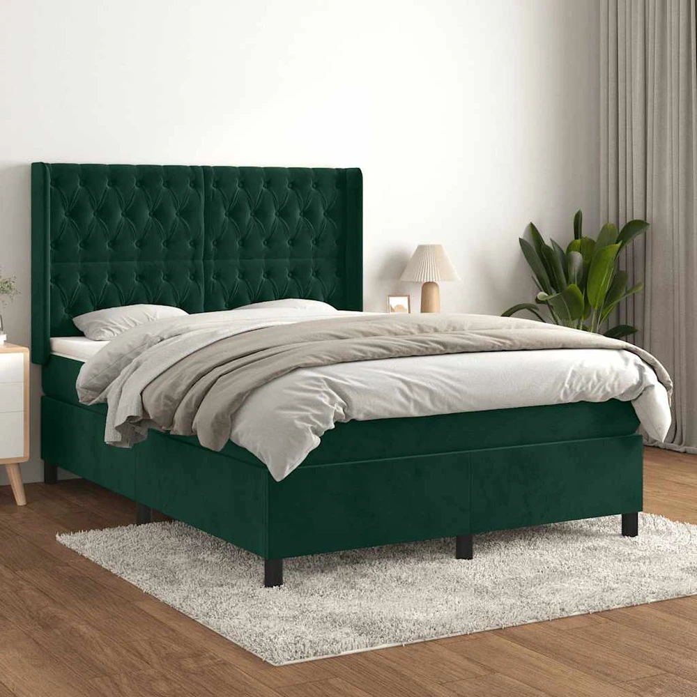 Lova su spyruoklėmis ir čiužiniu, žalia, 140x200 cm, aksomas