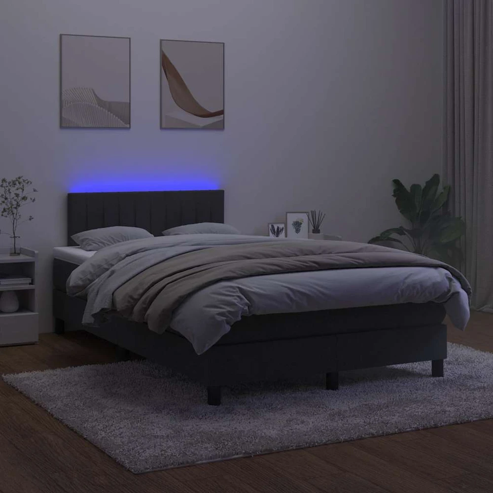Lova su spyruoklėmis/čiužiniu/LED, juoda, 120x190cm, aksomas