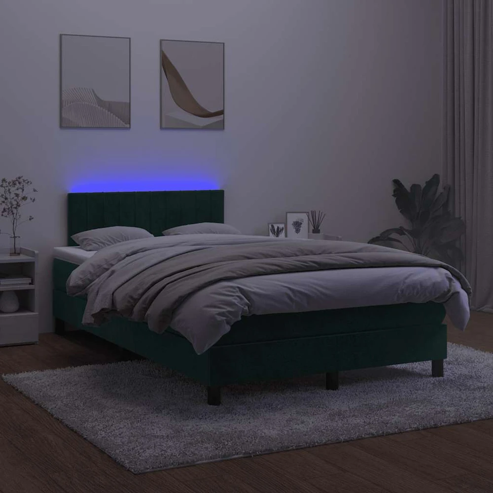 Lova su spyruoklėmis/čiužiniu/LED, žalia, 120x200cm, aksomas