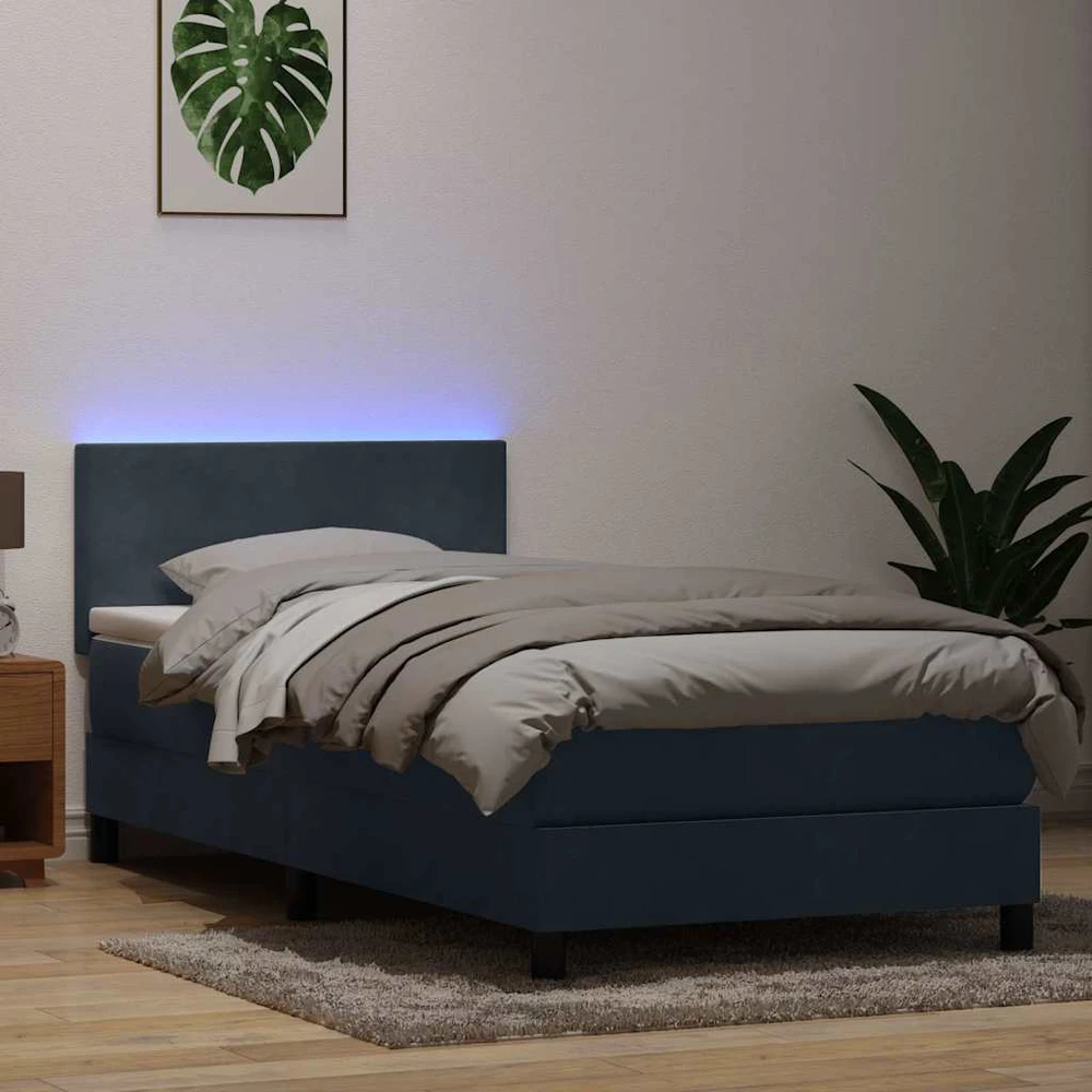 Lova su spyruokliniu/čiužiniu/LED, tamsiai pilka, 80x210 cm, aksomas