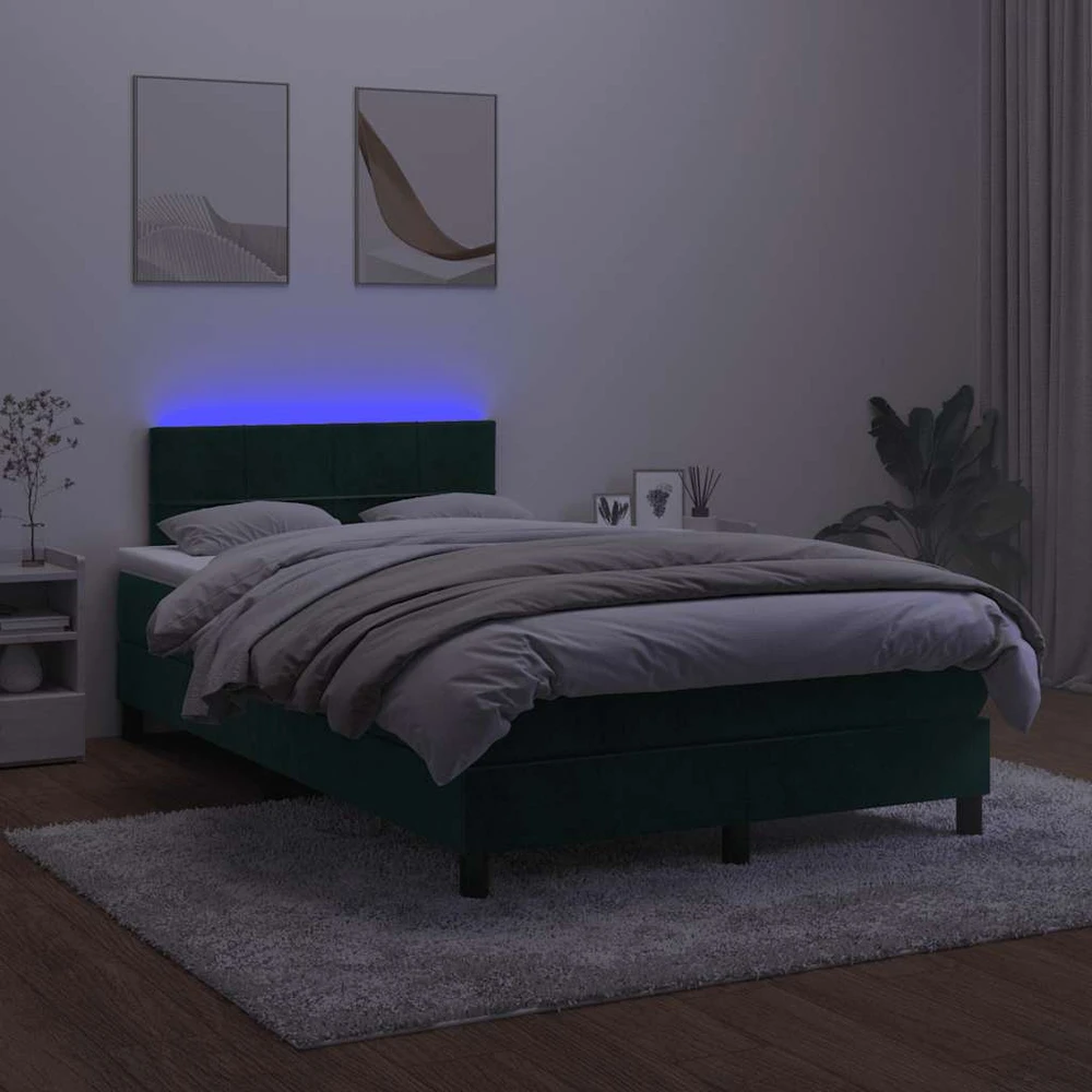 Lova su spyruoklėmis/čiužiniu/LED, žalia, 120x190cm, aksomas