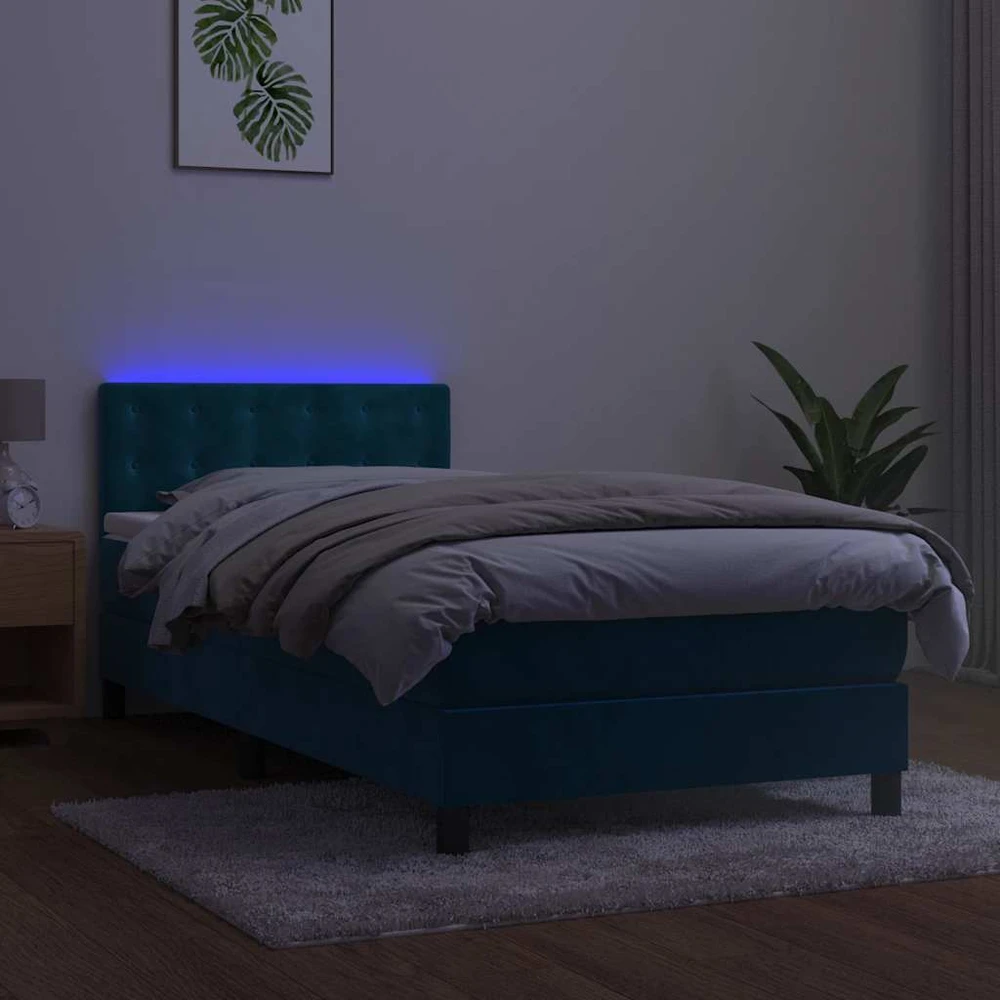 Lova su spyruoklėmis/čiužiniu/LED, mėlyna, 80x200cm, aksomas