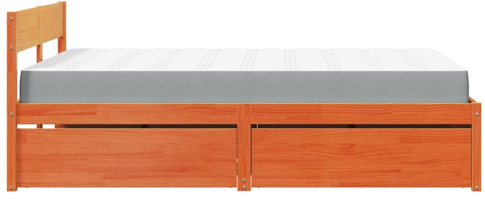 Lova su stalčiais ir čiužiniu, vaško ruda, 120x200cm, pušis