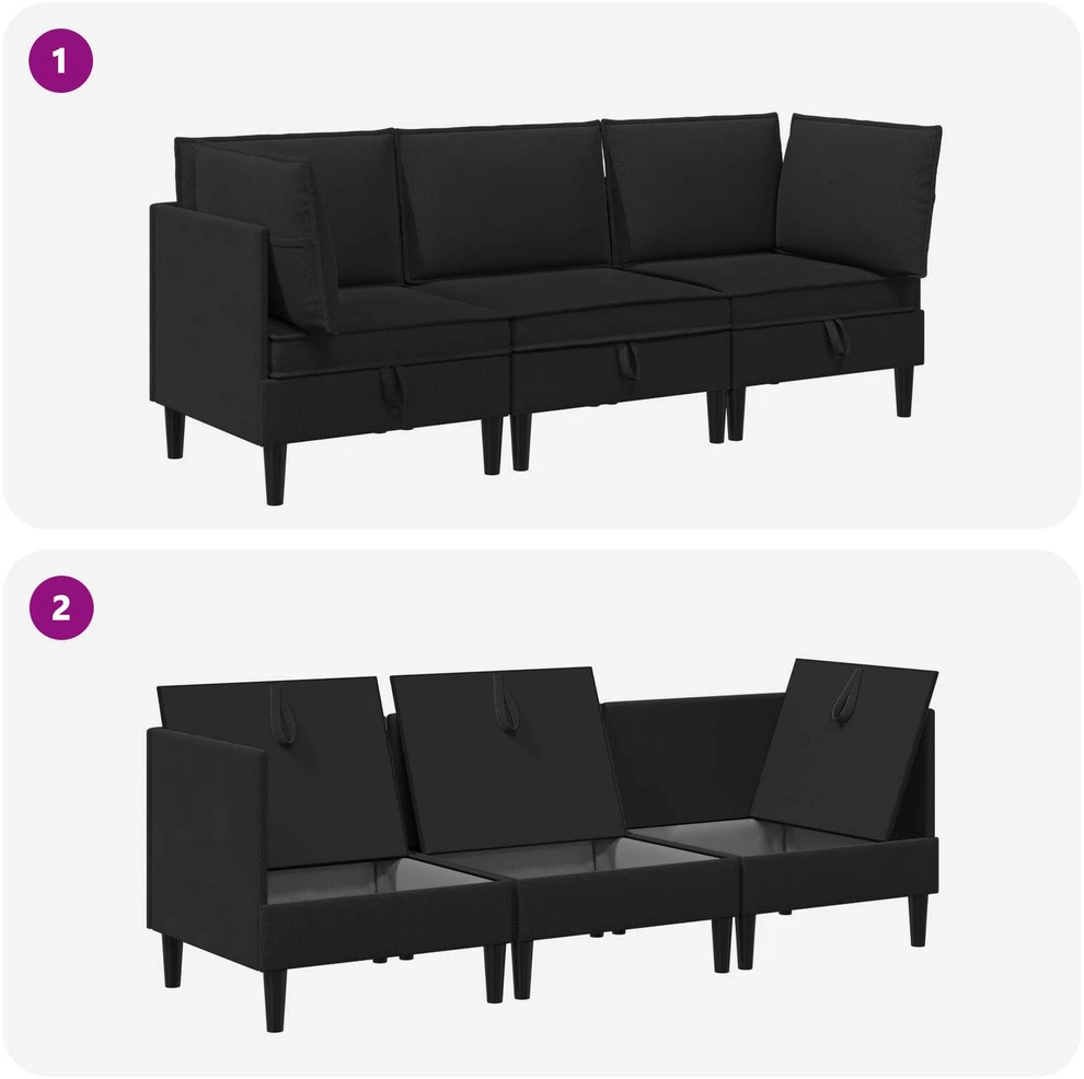 Sofa Svetainės baldų komplektas 3 vnt. Juoda Audinys