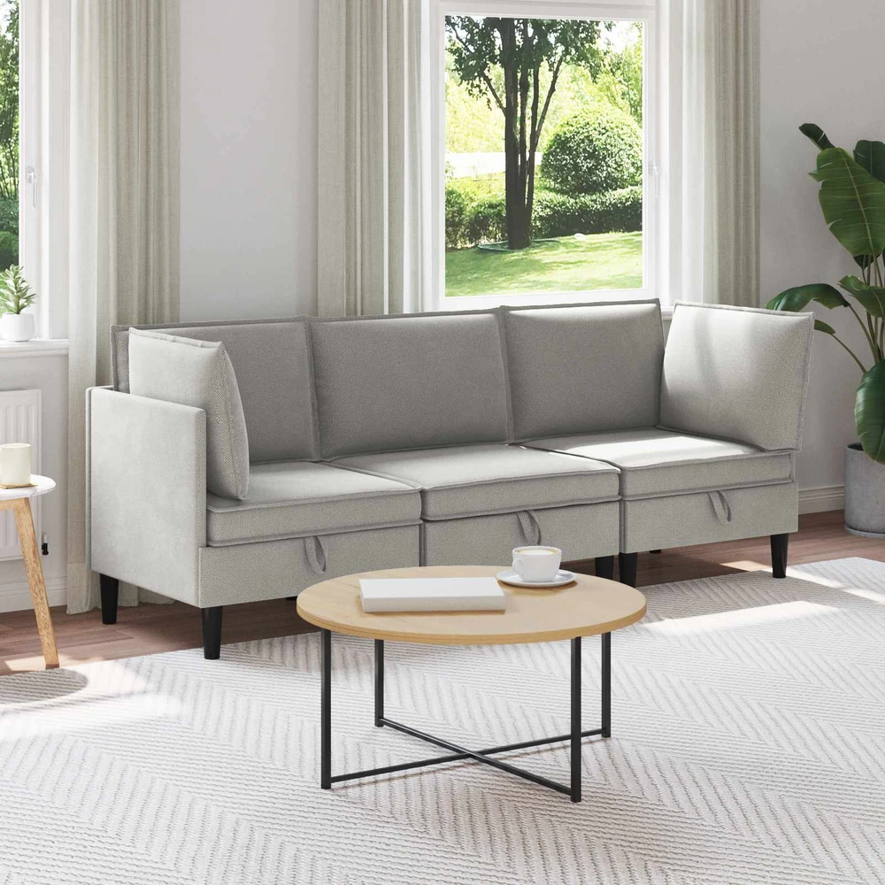 Sofa Svetainės baldų komplektas 3 vnt. Šviesiai pilka Audinys