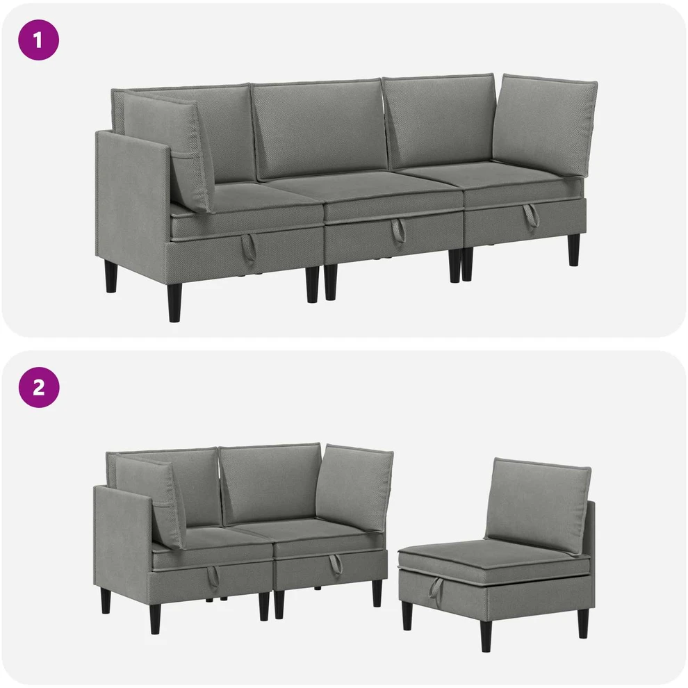 Sofa Svetainės baldų komplektas 3 vnt. Tamsiai pilka Audinys