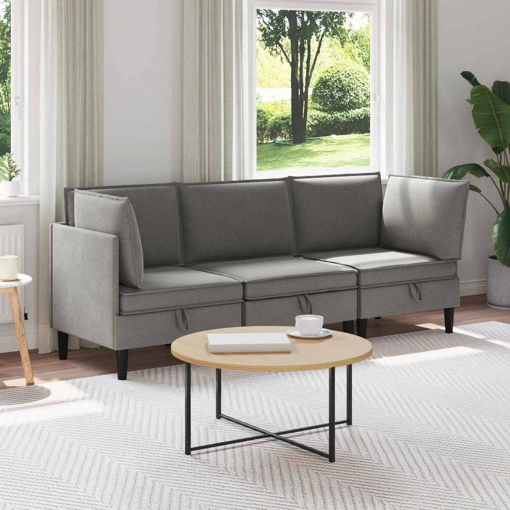 Sofa Svetainės baldų komplektas 3 vnt. Tamsiai pilka Audinys