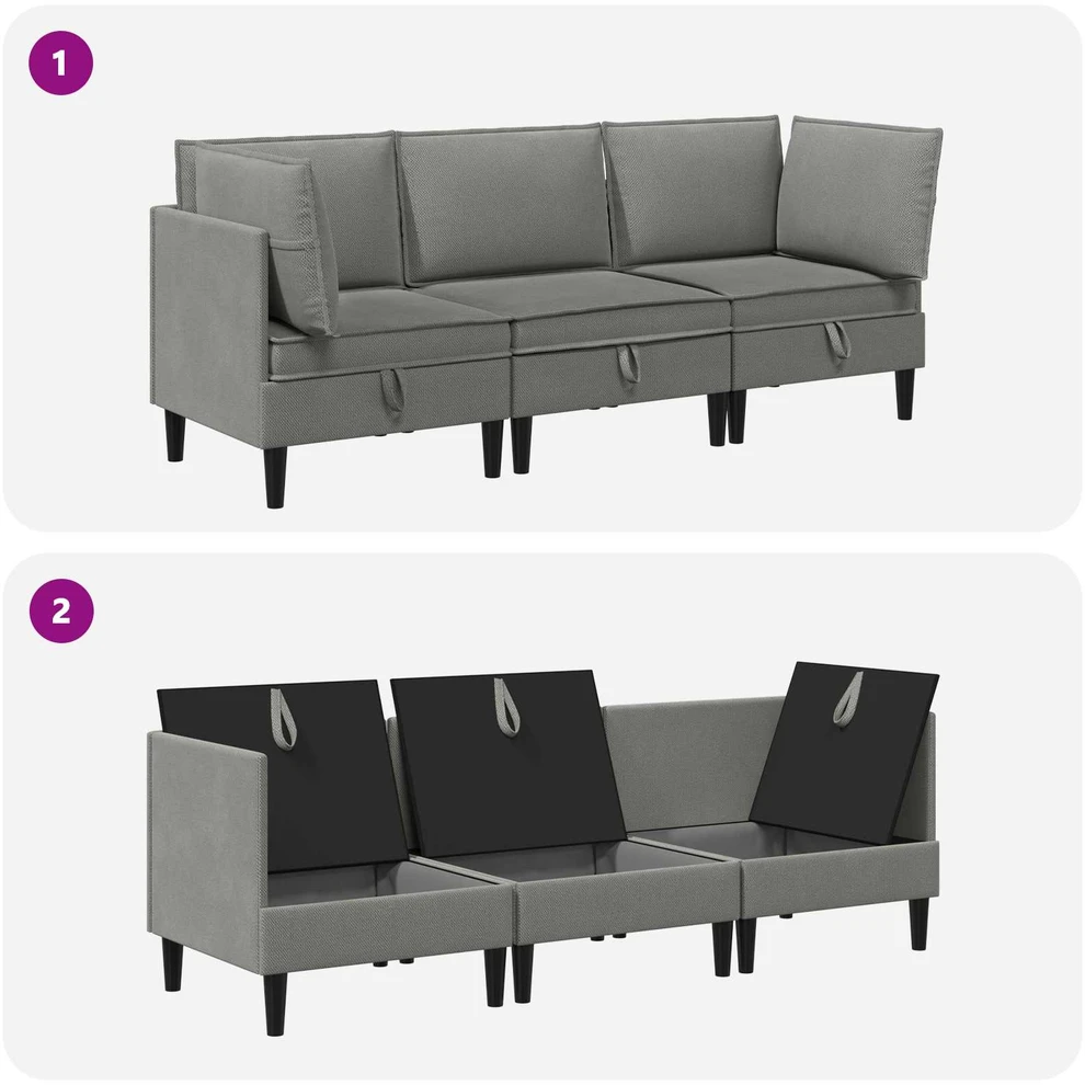 Sofa Svetainės baldų komplektas 3 vnt. Tamsiai pilka Audinys