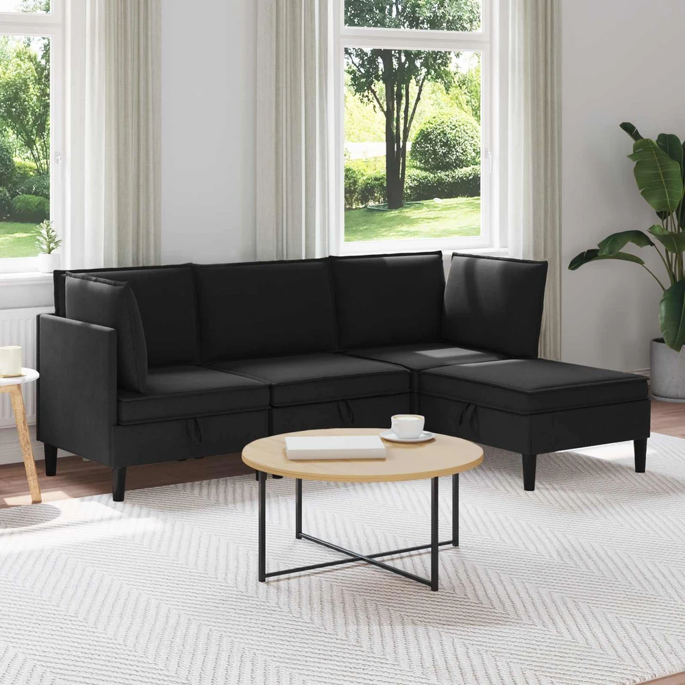 Sofa Svetainės baldų komplektas 4 vnt. Juoda Audinys