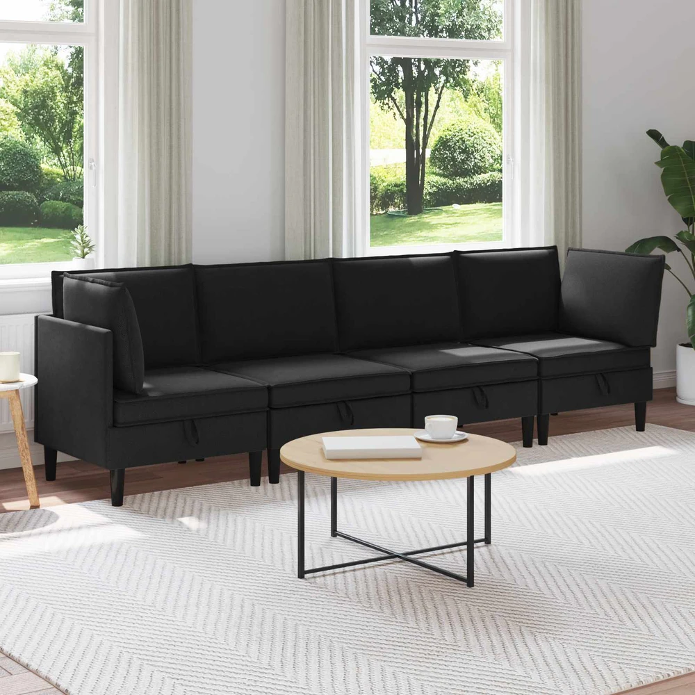 Sofa Svetainės baldų komplektas 4 vnt. Juoda Audinys