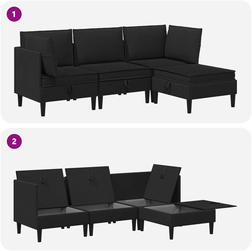 Sofa Svetainės baldų komplektas 4 vnt. Juoda Audinys